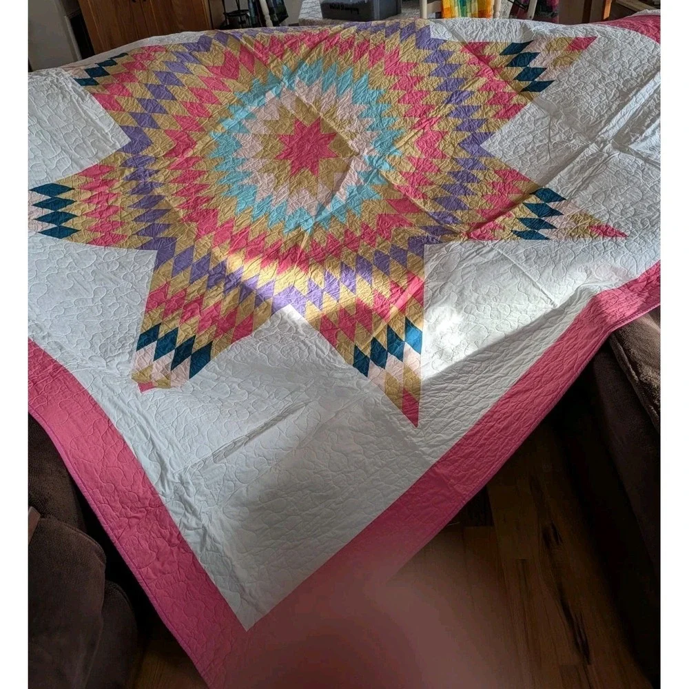 Texas Lone Star Patchwork Cotton Quilt 92 X 90 Handmade Full / Queen